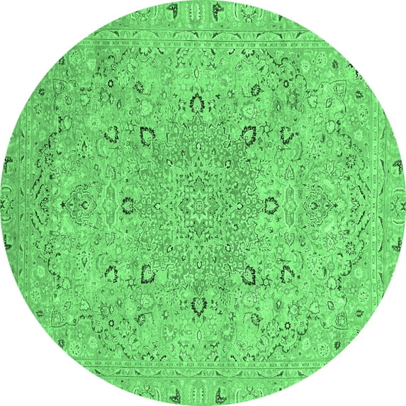 Ahgly Company Indoor Round Abstract Emerald Green Modern Area Rugs, 7' Round