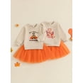 thumbnail image 3 of Toddler Kids Little Girl Thanksgiving Outfit 12 18 24 Months 2T 3T 4T 5T 6T 7T Letter Embroidery Long Sleeve  Sweatshirt with Orange Tulle Skirt 2 Pcs Clothing Set, 3 of 9