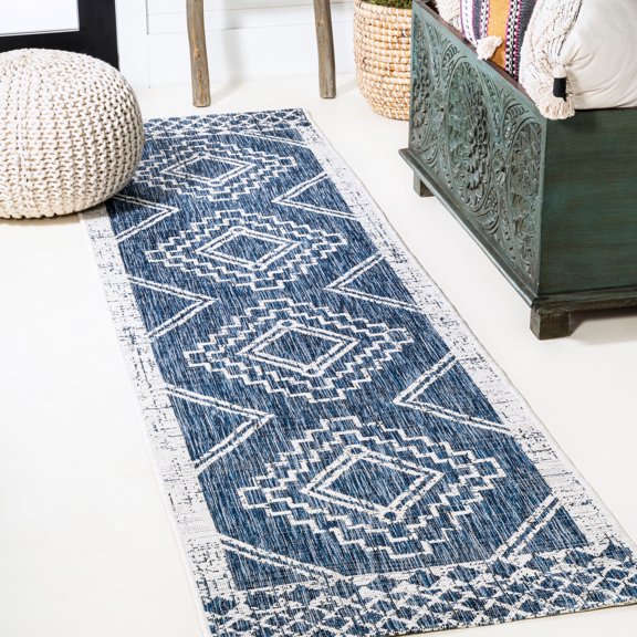JONATHAN Y SANTA MONICA 2 x 8 Runner Rug, Marokko Diamond Tribal Medallion - Blue/Ivory, SMB127D-28