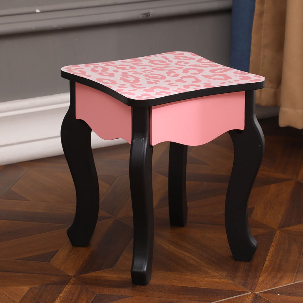 Paproos Kids Vanity with Mirrors and Stool, Pretend Play Kids Vanity Set with Tri-folding Mirror, Drawer, Princess Makeup Vanity Desk, Toddler Vanity Dressing Table for Little Girls 3+, Pink Leopard