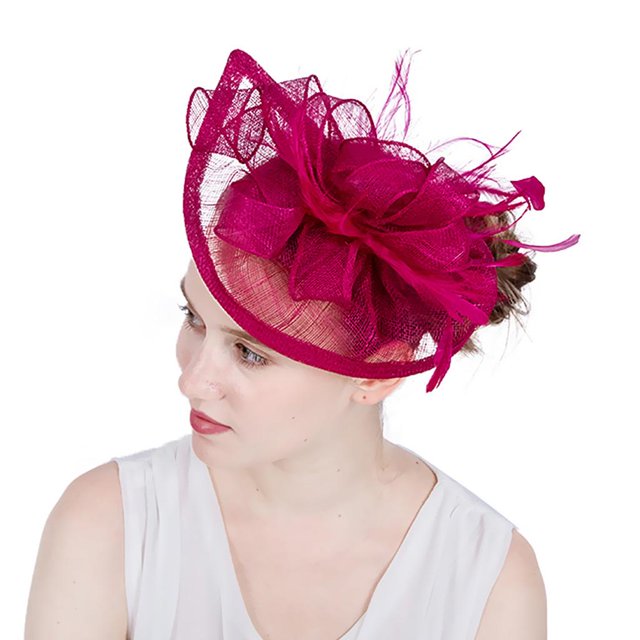 Novia Vintage Derby Fascinator Sombrero Diadema Cóctel Vino rojo Hugo Accesorio para el cabello de las mujeres