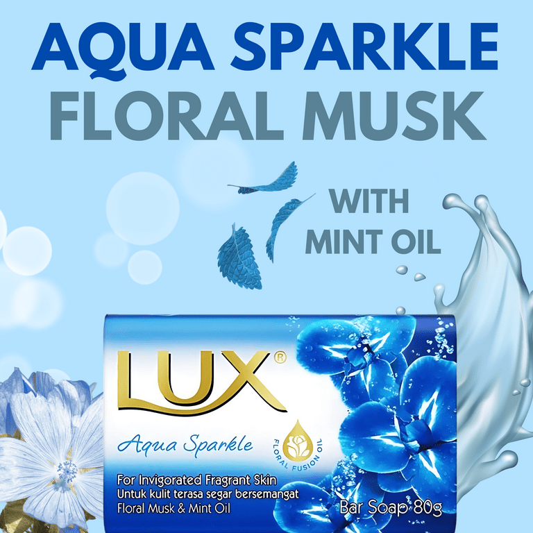 Lux Aqua Sparkle Bar Soap with Floral Musk & Mint Oil, 80g