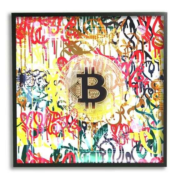 Stupell Urban Graffiti Bitcoin Symbol Beauty & Fashion Painting Black Framed Art Print Wall Art