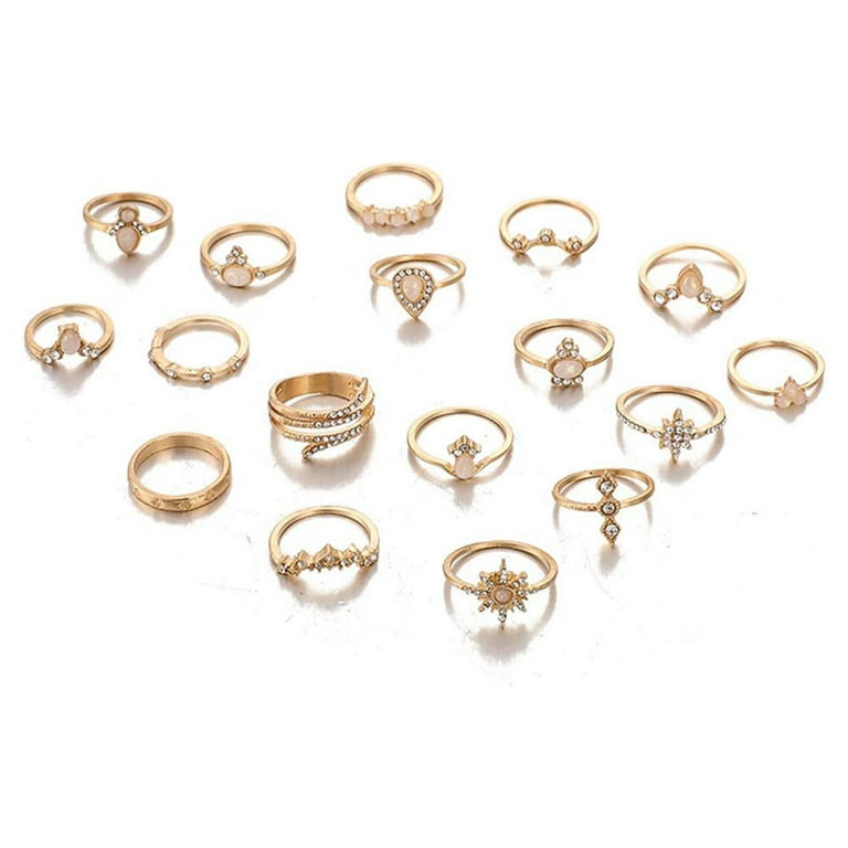 EIMELI Women Trendy 17 Pcs Boho Gold Star Moon Knuckle Ring Set
