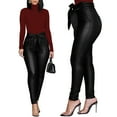 thumbnail image 5 of Sedceaty Women’s Bow PU Leather Pants Pencil Skinny Leggings High Waist Fashion Pure Color Trousers, 5 of 6
