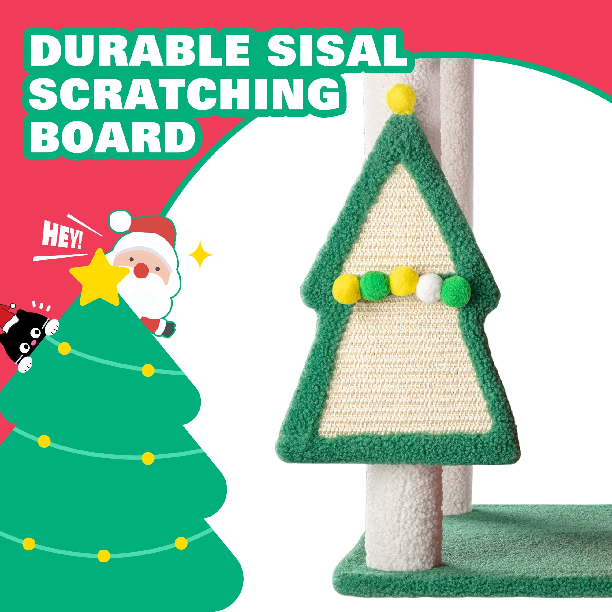 Amolife 67" Large Cat Tree and Tower, Christmas Condo House with Stair & Scratching Posts for Indoor Cat, Red & Green