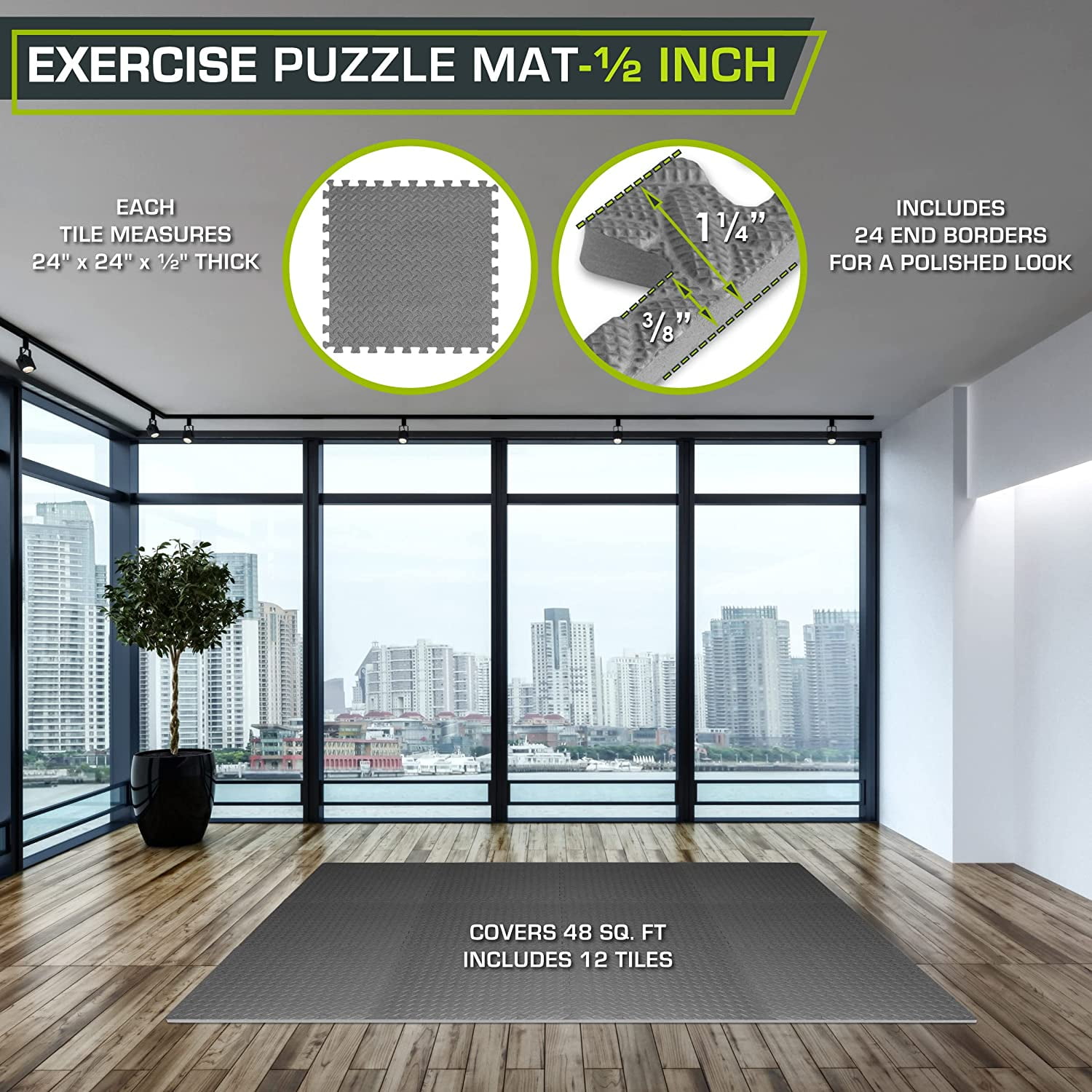 EVA Interlocking Foam Floor Tiles, ½-inch Exercise Puzzle Mat for Home Gym, Workout Equipment, Kids Play Areas