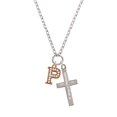 thumbnail image 2 of Delight Jewelry Rose Goldtone Crystal Initial - P - Be Strong and Courageous Engraved Cross Zoey Necklace, 28", 2 of 4