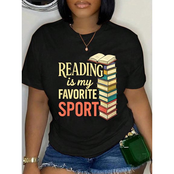 100% Cotton Reading is My Favorite Sport T-Shirt Women's Graphic Tee Casual Tops