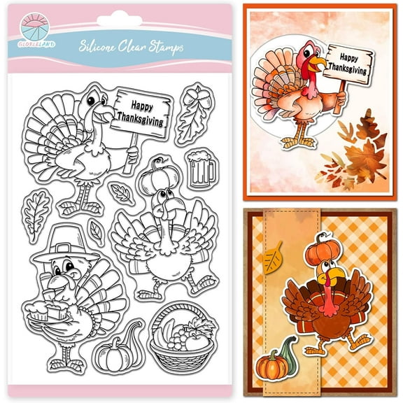 Fall Funny Turkey Clear Stamps for Card Making Thanksgiving Pumpkin Silicone Clear Stamp Greetings Transparent Stamps Seal for DIY Scrapbooking Embossing Photo Album Decor Plastic