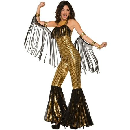 Womens Disco Queen Gold Jumpsuit Halloween Costume