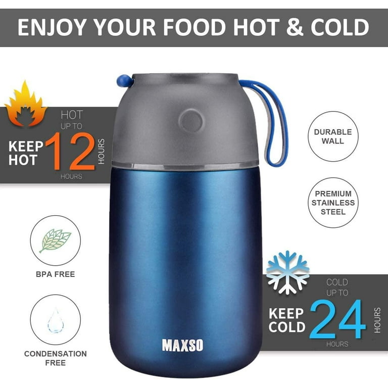 Maxso 2 Pack Soup Thermos for Hot & Cold Food for Kids Adults, Vacuum Insulated Food Jar Thermal Lunch Containers, Travel Food Flask with Spoon