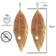 thumbnail image 4 of VANGANIA Aretes largos mujer de plumas doradas y cuero Elegant Gold regalo mujer, 4 of 5