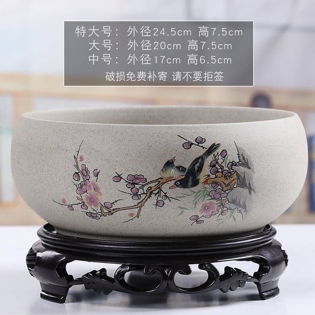 Bol de Fleurs en Céramique avec Support / Pot de Bonsaï Hydroponique Intérieur Extérieur / Style Chinois, Résistant aux Fissures, Décoratif