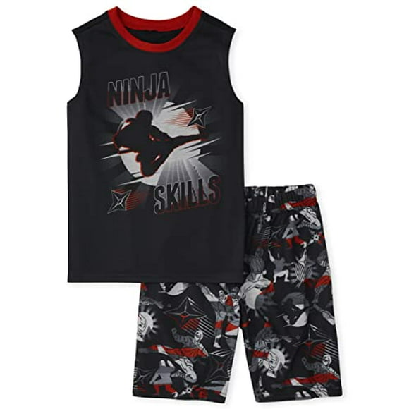 Single Boys Sleeveless Tank Top and Shorts 2 Piece Pajama Sets, Ninja Skills, Large (10/12)