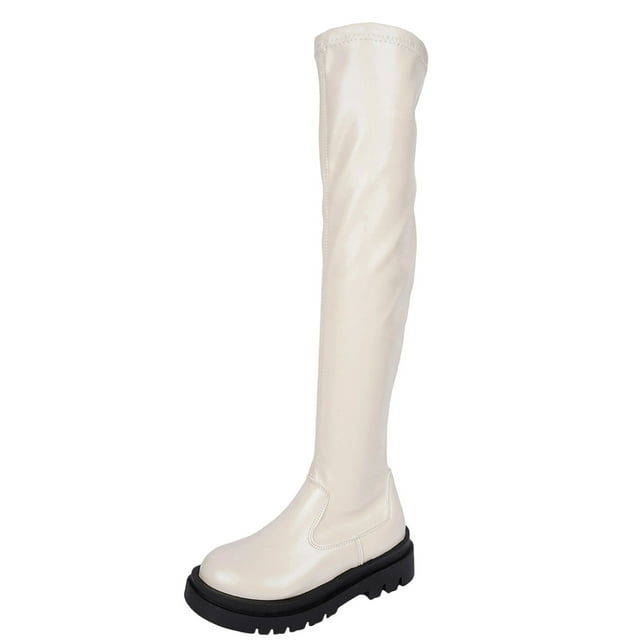 Bottes Blanches pour Femme avec Talon Épais et Semelle pour Rehausser la Hauteur, Port Confortable par Temps Froid pour les Activités de Plein Air