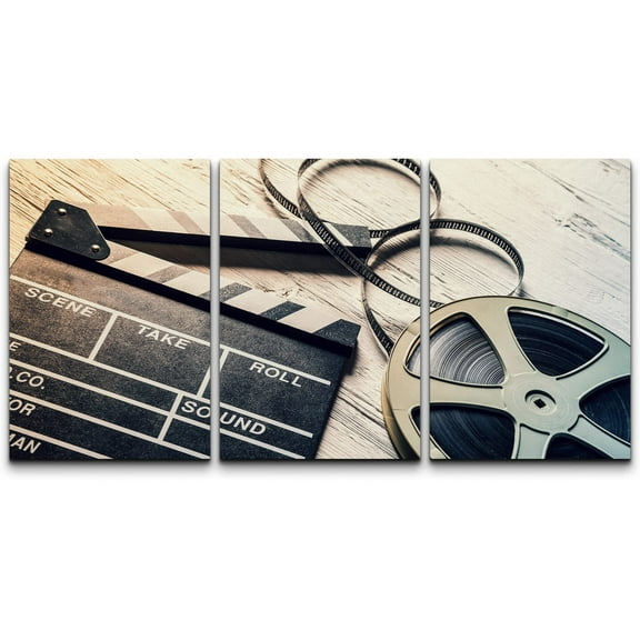 wall26 Canvas Print Wall Art Set Film Camera and Clapper Board on Wood Table Pop Culture Movies Photography Realism Chic Scenic Colorful Multicolor for Living Room, Bedroom, Office - 24"x36&quot