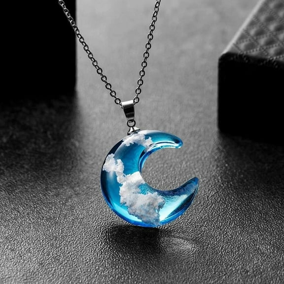 Necklace for Women,Women's Chain Necklaces You are in Heaven Chic Transparent Resin Round Ball Moon Pendant Necklace Women Blue Sky White Clouds Chain