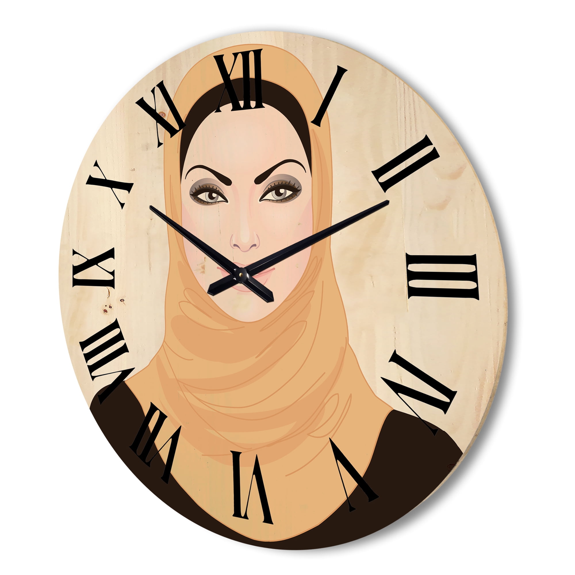 Designart 'Portrait of Muslim Girl In Traditional Hijab' Modern Wood Wall Clock