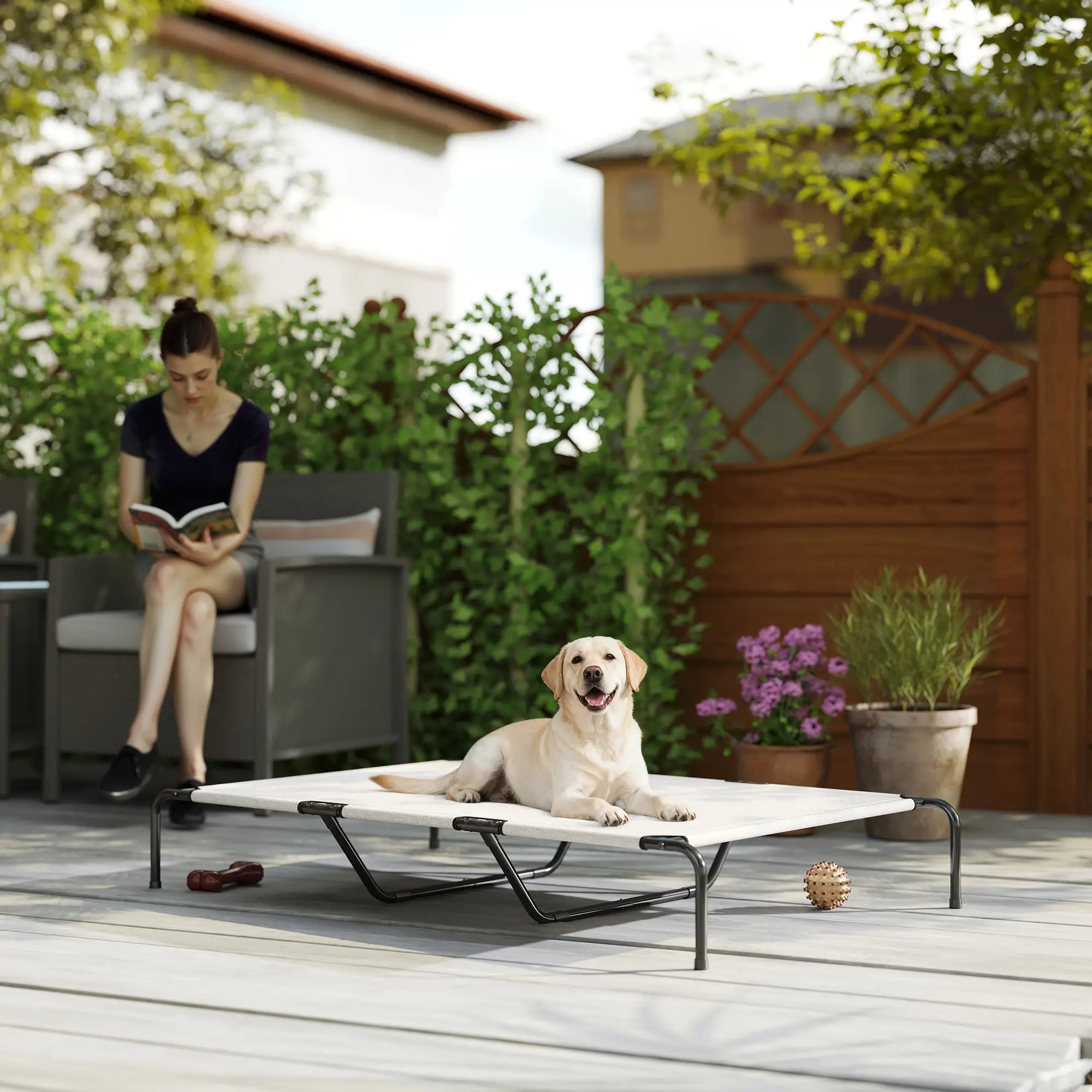 Dog Cot Cooling Pet Bed for Large Dogs Up to 149 Lbs Elevated 9.1" Breathable Mesh Pet Bed, Indoor Outdoor Use Black/Gray