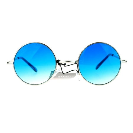 SA106 Dope Color Groovy Hippie Wire Rim Round Circle Lens Sunglasses Gradient Blue