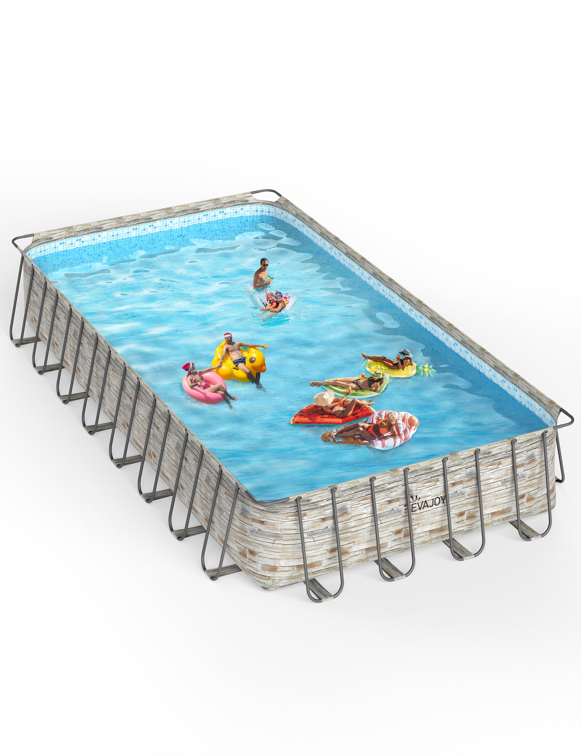 EVAJOY 32ft x 16ft x 52in Metal Frame Swimming Pool Set, Rectangular Above Ground Pool Set with