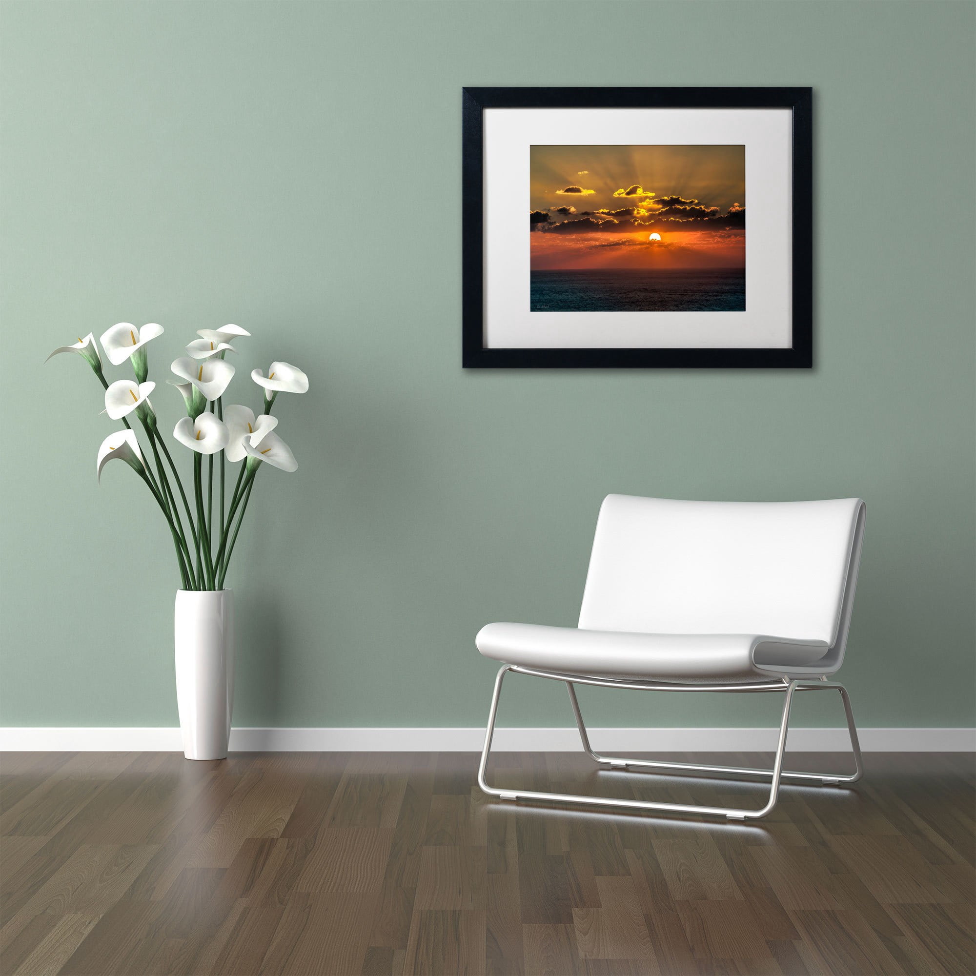 Trademark Fine Art "Mediterranean Sunset" Canvas Art by David Ayash, White Matte, Black Frame