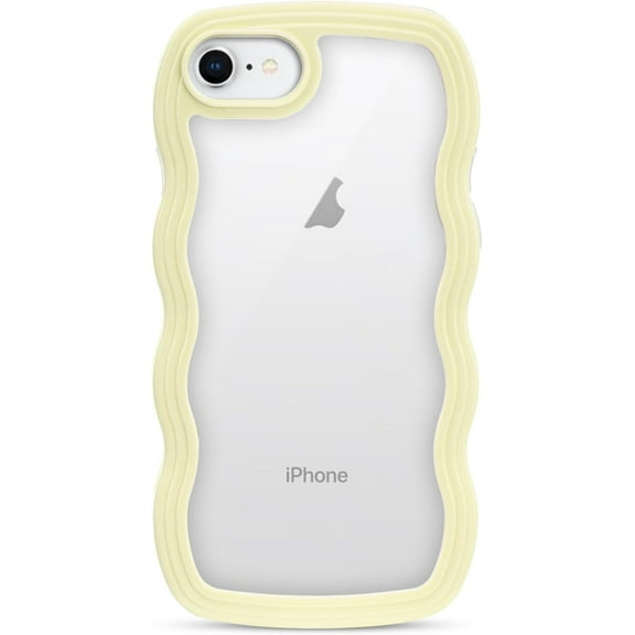 for iPhone SE/7/8 Case 4.7", Cute Kawaii Curly Wave Frame Shape Design, Soft TPU Hard PC Shockproof Protective Bling Phone Cover for Women Girls, Clear-Yellow
