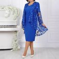 thumbnail image 3 of Quixlent 2 Pcs/Set Women Coat Dress Suit Long Sleeves Mid Length Lace Cardigan Short Sleeves Rhinestone V Neck Midi Dress Formal Business Style Banquet Outfit, 3 of 8