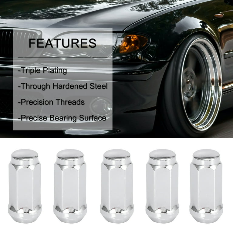 20pcs Black Bulge Lug Nuts - 1/2-20 Thread, 1.75" Length, Cone Seat For Jeep, Ford, Dodge