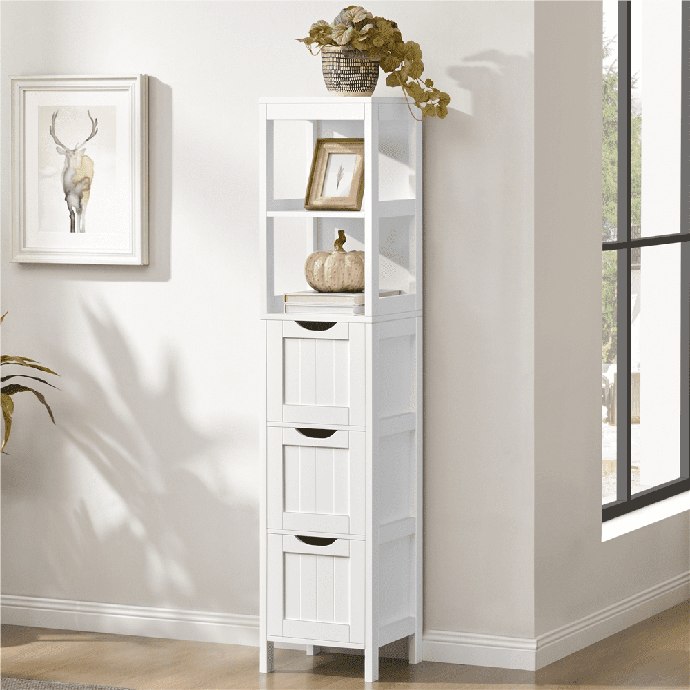 Alden Design 5-tier Modern Bathroom Storage Cabinet with 3 Drawers and 2 Open Shelves, White