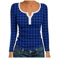 thumbnail image 6 of Miluxas Womens Plaid Shirt Casual Long Sleeve Slim Fit Button Down Blouse Tops Bottom T-shirt Tops Blue S(S), 6 of 6