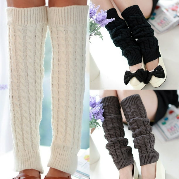 yingyy Women Winter Leg Warmers Twist Knit Knitted Long Solid Crochet Foot  Cover Boot Socks Solid Crochet Foot Cover 