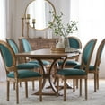 thumbnail image 2 of GDF Studio Dason French Country Fabric Upholstered Wood 7 Piece Dining Set, Dark Teal and Natural, 2 of 13