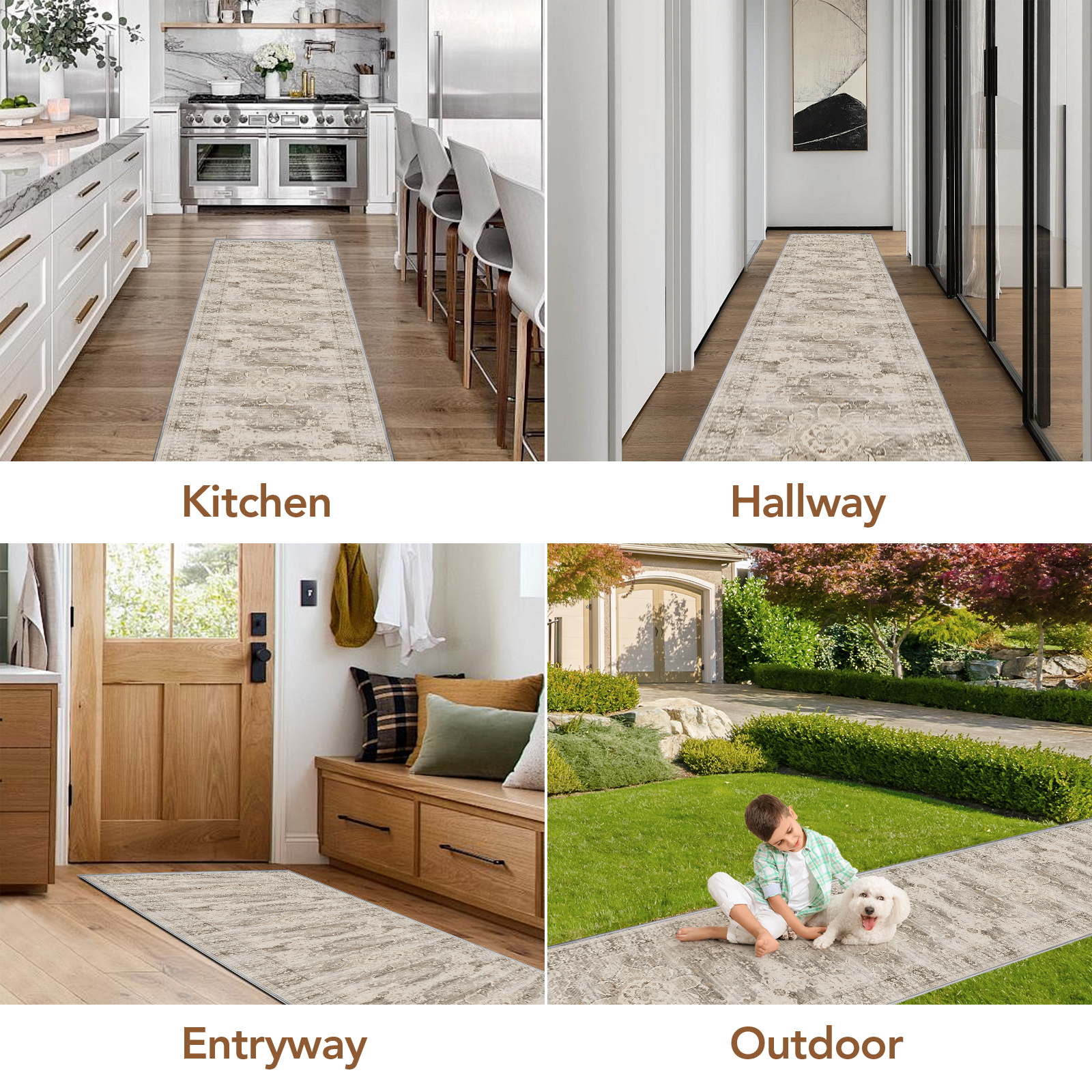 Washable Runner Rugs for Hallways 2x10 Non-Slip Runners for Entrance Low Pile Beige
