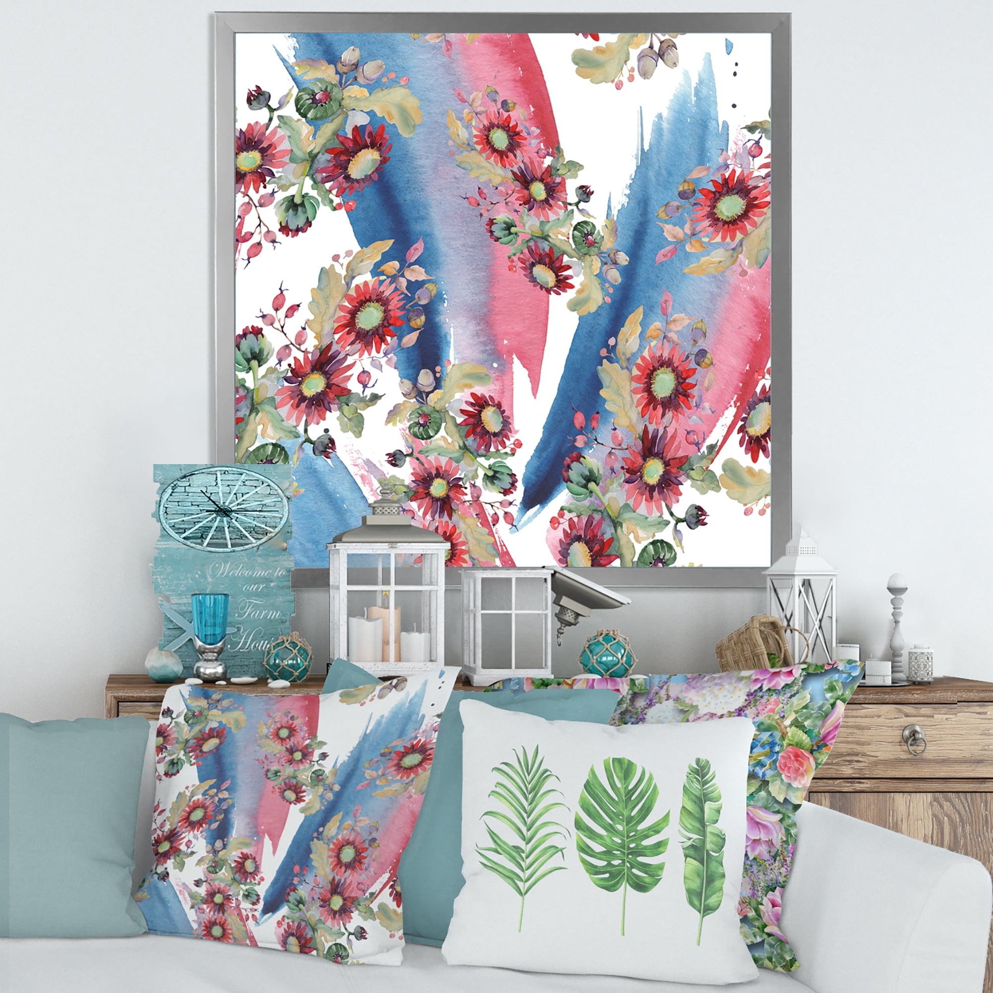 Designart 'Acorn Bouquet and Red Aster' Modern Framed Art Print