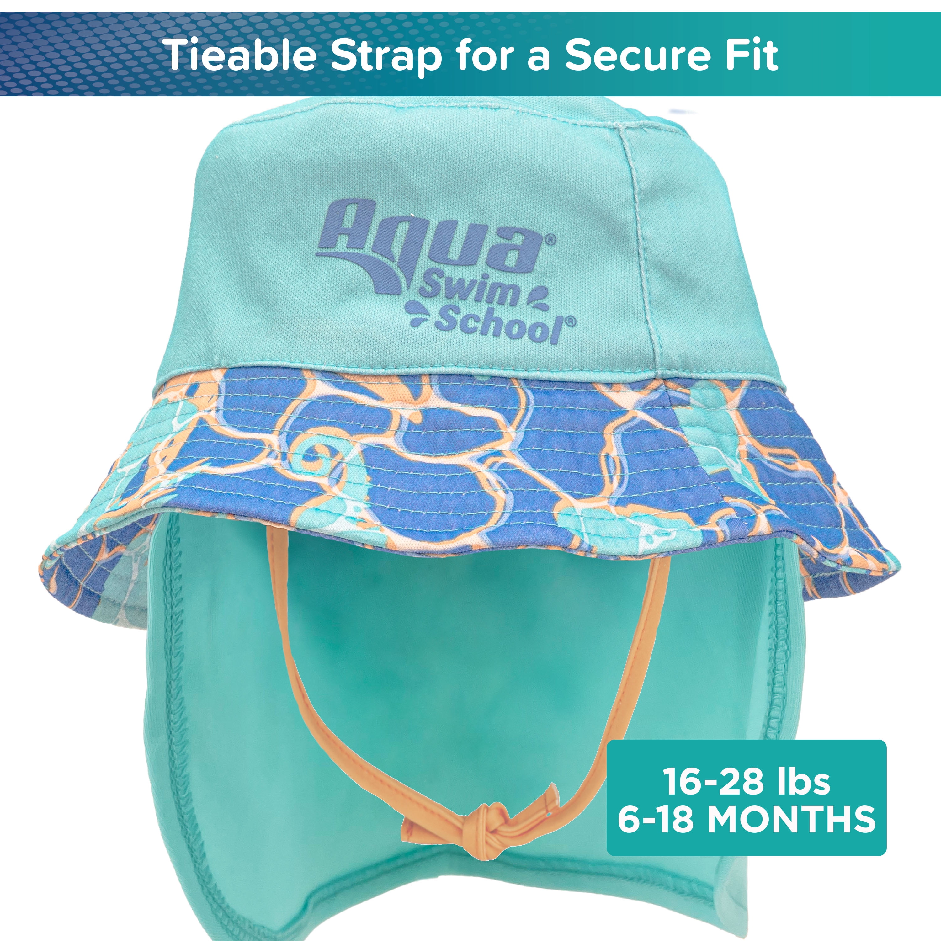 (2 pack) Aqua SwimSchool Sunshade Bucket Hat with Sun Shield for Infants, Blue, Unisex