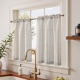 thumbnail image 2 of Striped Linen Kitchen Curtains 36 Inches Tier Curtains Farmhouse Modern Cafe Style Small Window Treatments Airy Light Filtering Rod Pocket for Living Room Bathroom 2 Panels Taupe Grey, 2 of 7