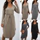 thumbnail image 3 of Vestido casual con cuello en V para mujer, manga larga, bolsillos en la cintura elástica, dobladillo Abanopi Gris/Grande, 3 of 7