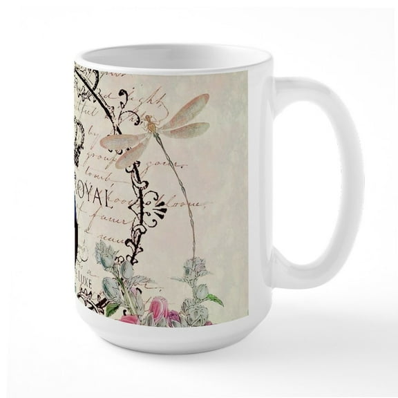 CafePress - Peacock And Spring Flowers Mugs - 15 oz Ceramic Large White Novelty Mug
