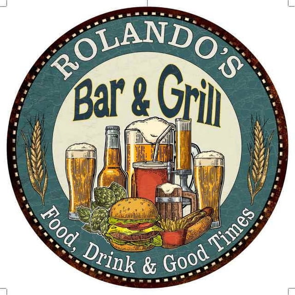 ROLANDO'S Bar and Grill 14" Round Metal Sign Kitchen Wall Decor 100140023435