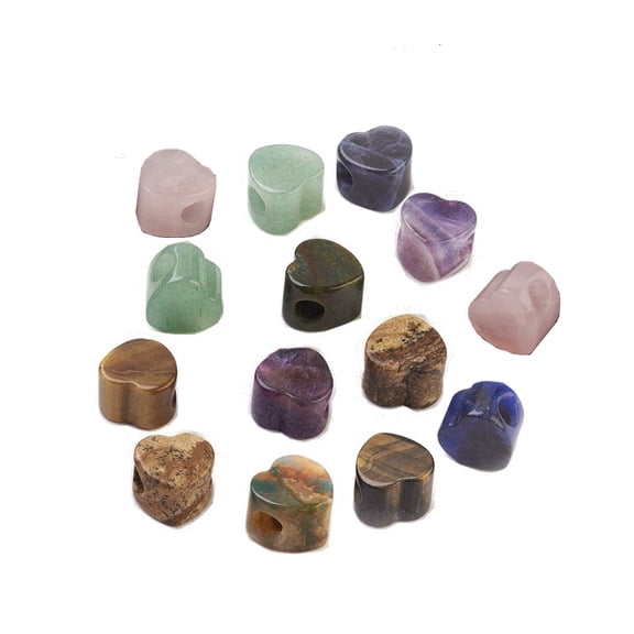 Natural Mixed Gemstone European Beads Large Hole Beads Heart 13~14x13~14x9~10mm Hole: 5.5~6mm Mixed Stone