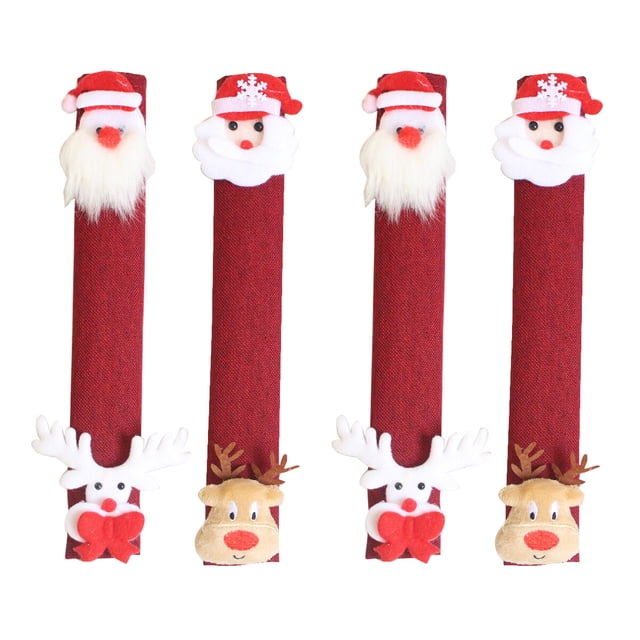 4pcs Christmas Refrigerator Door Handle Covers Microwave Oven Dishwasher Kitchen Appliances Covers Door Handle Linen Cloth Protector
