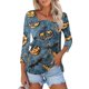 thumbnail image 1 of Camisa para mujer, moda informal, cuello cuadrado, manga 3/4, suelta, camiseta estampada de Halloween, top para mujer, 1 of 4