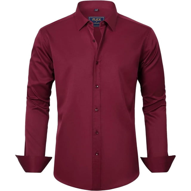 J.VER Camisas de vestir para hombre, camisa formal de manga larga, elástica, sin arrugas, informal, con botones