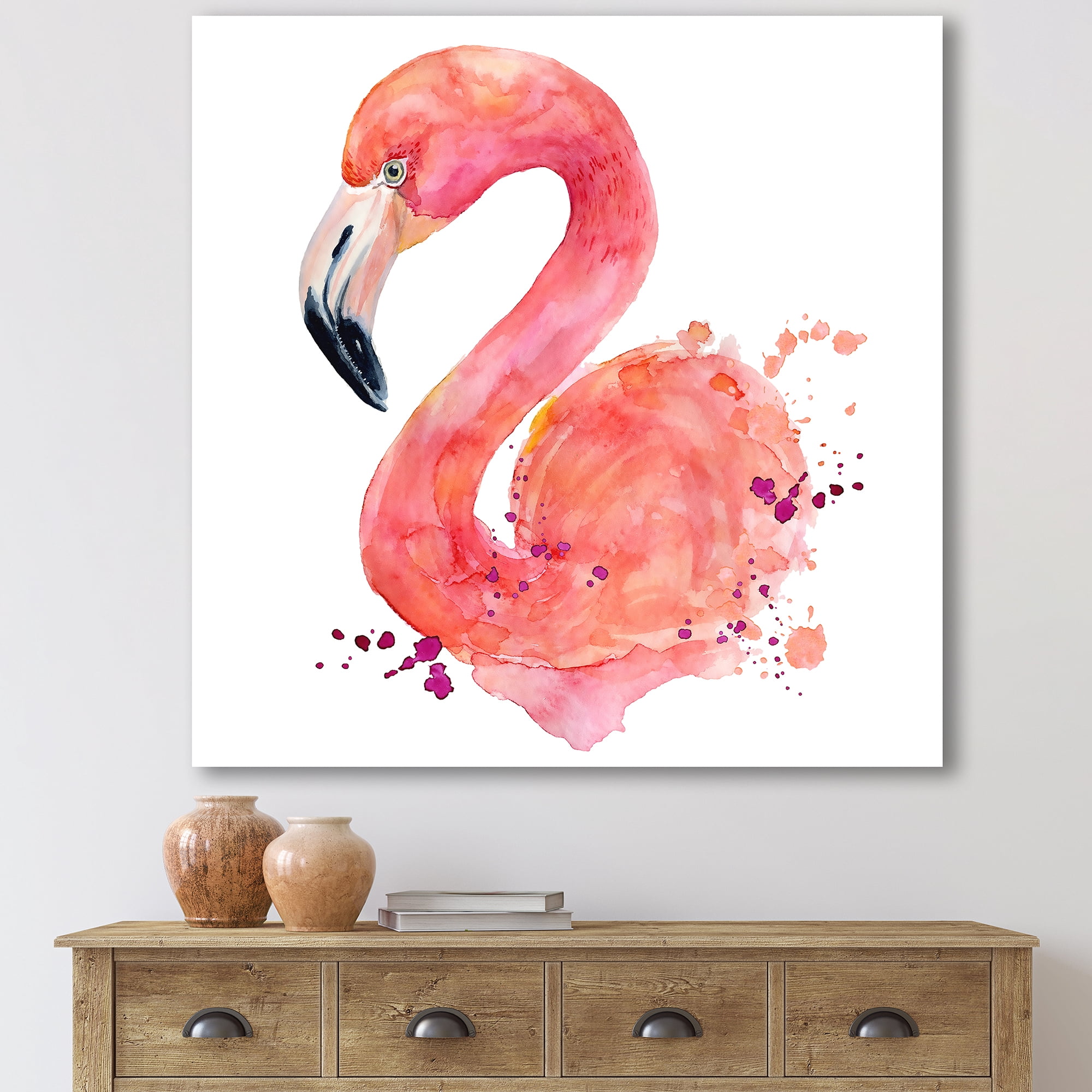 Abstract Portrait of Pink Flamingo I 36 in x 36 in Painting Canvas Art Print, by Designart