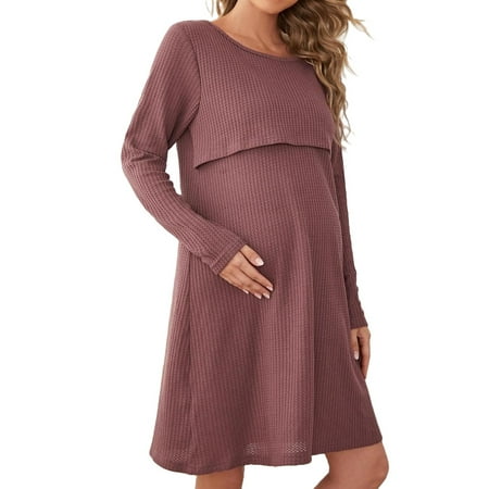 

Casual Plain Sleepshirts Round Neck Sleeve Long Sleeve Maternity