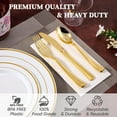 thumbnail image 3 of 600 Ct Gold Dinnerware Set for 100 Guests - Gold Rimmed Disposable Plastic Plates, Includes 100 Dinner & Salad Plates, Cups, Cutlery Set for Wedding Parties, 3 of 6