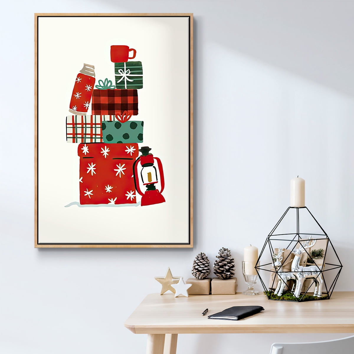 Going to Grandmas Collection B - Framed Gallery Wrapped Holiday Canvas - 25 x 37 - Natural Wood Frame