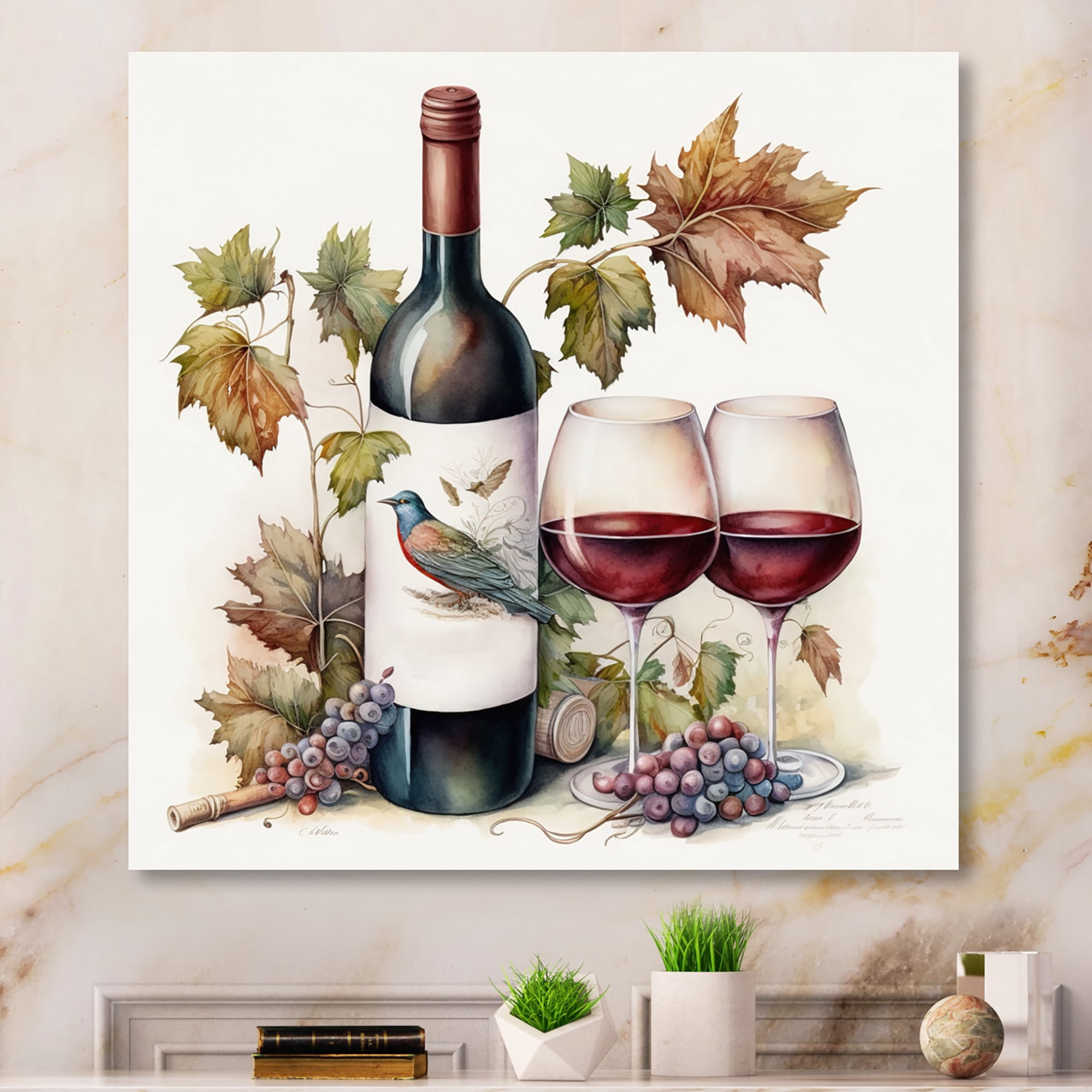 Designart Bottle Of Red Wine Canvas Wall Art